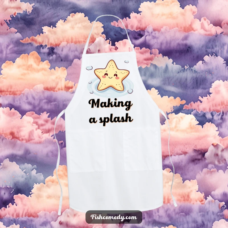 Funny Starfish Apron: A smiling starfish floats contentedly on a gentle current, making this a humorous and practical accessory for any cook.