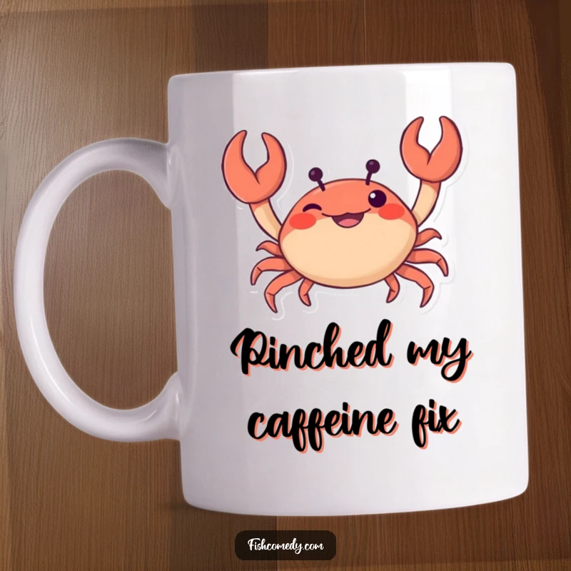Funny Crab Mug: A curious crab wiggles its claws mischievously, showcasing its playful and gleeful personality, perfect for ocean lovers.