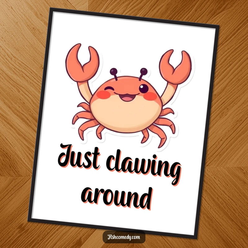 Funny Crab Digital Art Print: A curious crab wiggles its claws with mischievous glee, offering a vibrant and humorous downloadable artwork.