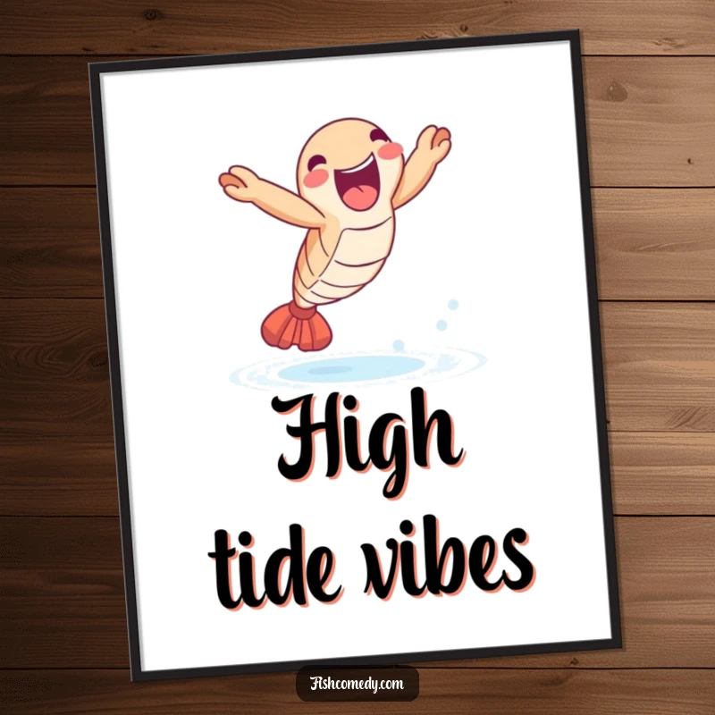 Funny Shrimp Leap Digital Art: A delighted shrimp leaps joyfully out of the water, perfect for funny and instant decor.