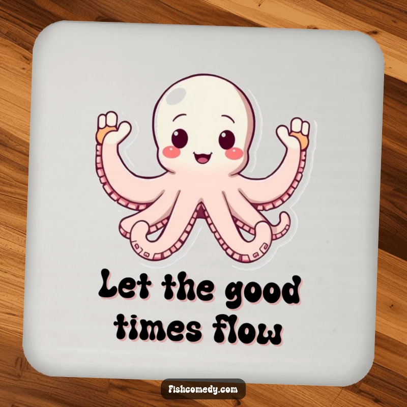 Funny Octopus Drink Coaster: A happy octopus waves all its arms enthusiastically, adding a fun and protective touch to any drink surface.