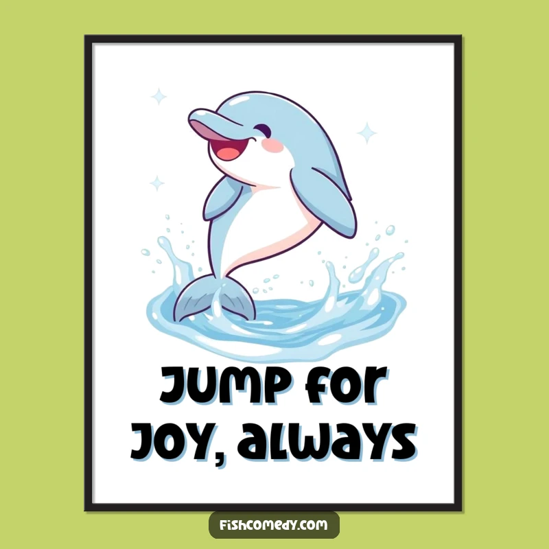 Funny Dolphin Poster: Giggling Leap, Sparkling Water Art, Unique Funny Gift for Decor