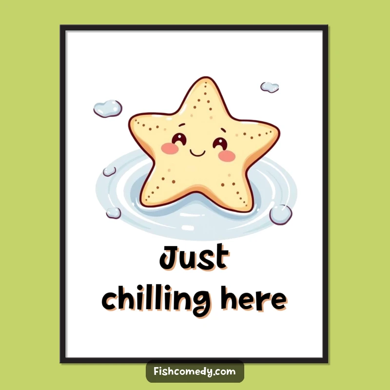 Funny Starfish Poster: Content Floating, Relaxed Ocean Art, Unique Funny Gift for Coastal Decor