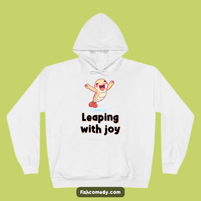 Funny Shrimp Leap Hoodie: Joyful Seafood Celebration Comfort Gift