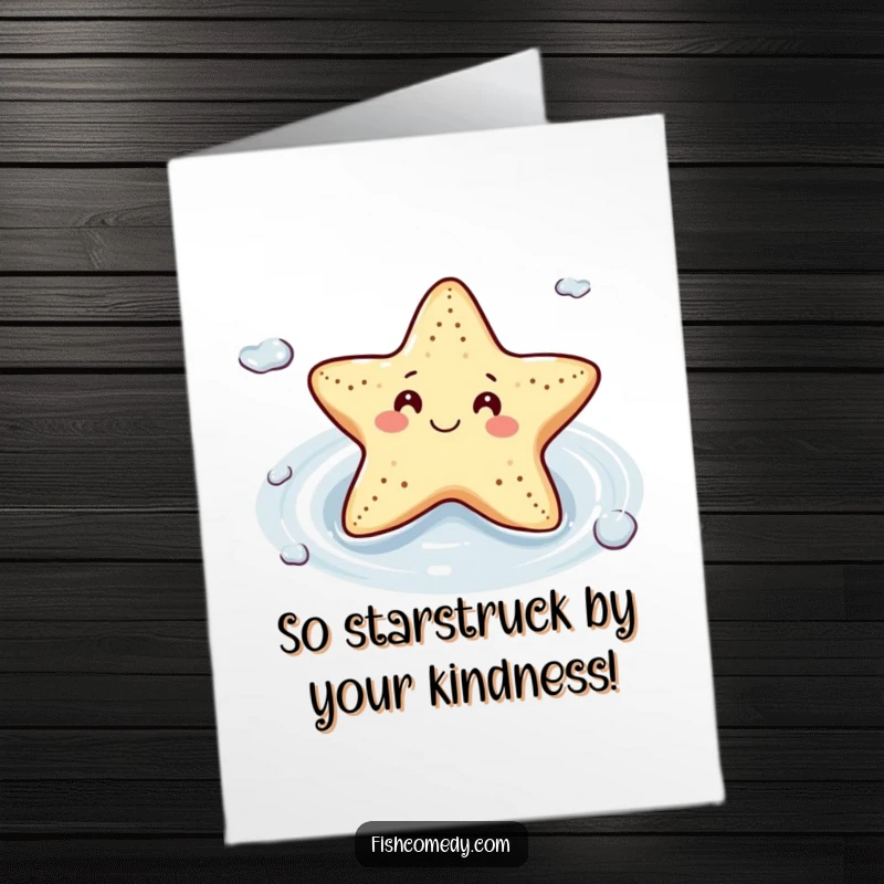 Funny free printable thank you card showing a smiling starfish floating contentedly on a gentle current, expressing calm thanks.