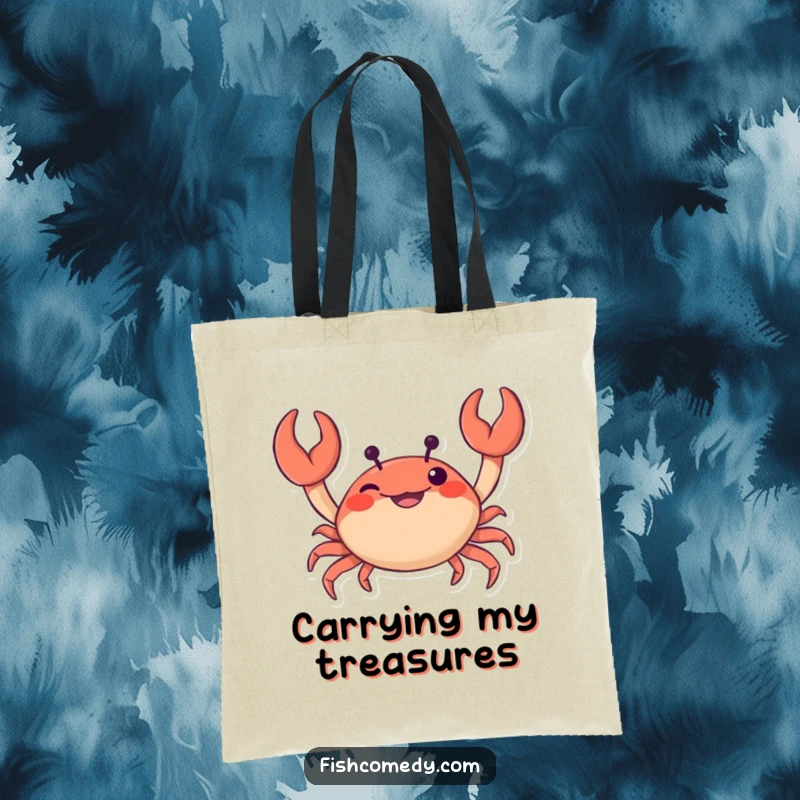 Funny Crab Tote Bag: A curious crab wiggles its claws with mischievous glee, making this a stylish and humorous accessory for carrying daily items.