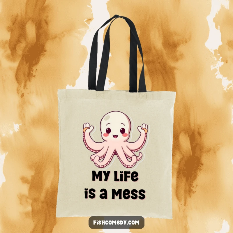 Funny Octopus Tote Bag: A happy octopus waves all its arms enthusiastically, offering a spacious and humorous tote for everyday use.